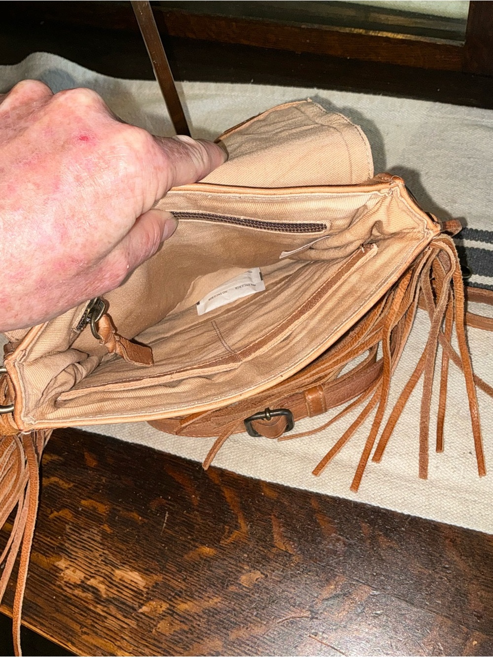 NWOT Bed Stu Fringe Leather Hidden Crossbody Bag Handbag Tan DD MSRP $245 - Picture 13 of 14